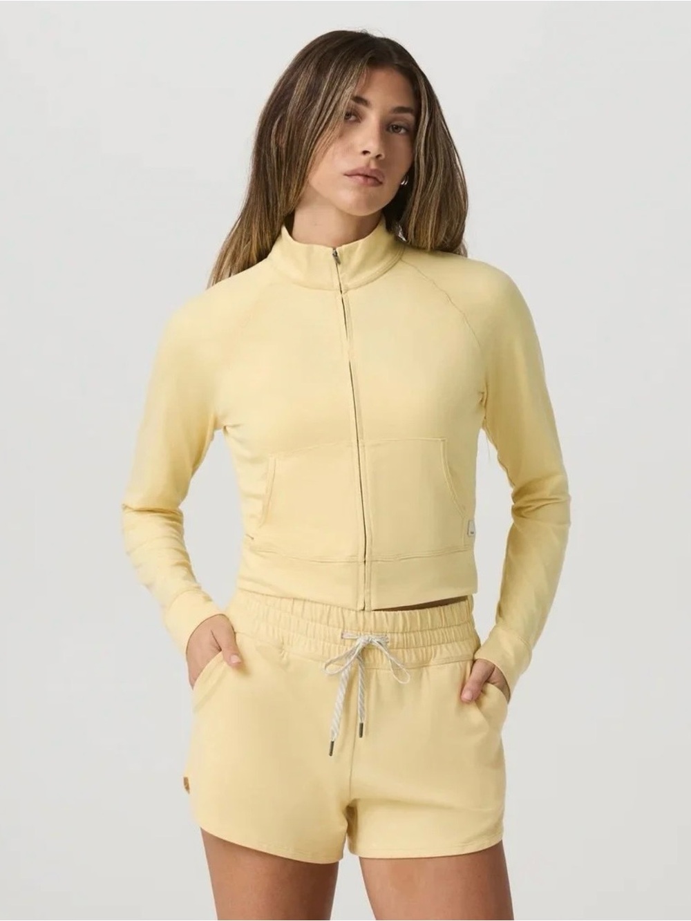 NWOT Vuori Halo Mini Track Jacket Lemon Snap Heather Size L